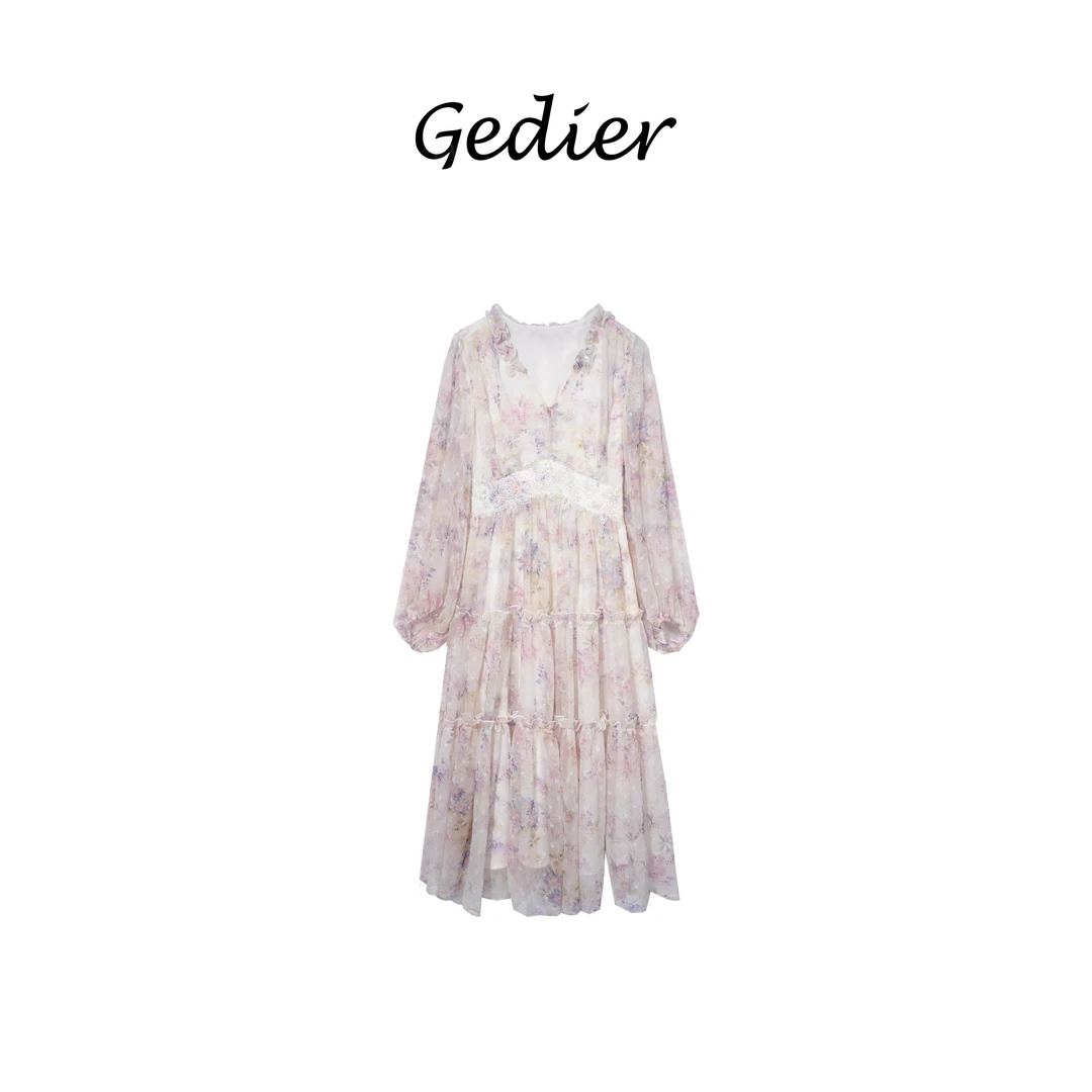 【歌蒂尔】“人间四月天” 2025春款欧若风碎花V领连衣裙 LG520155Y