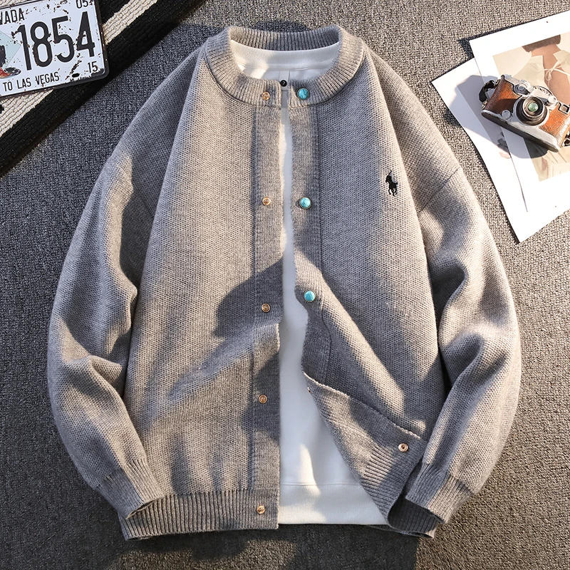 侨迪蒙拉高品质春季毛衣外套男女同款休闲百搭春秋棒球领针织开衫