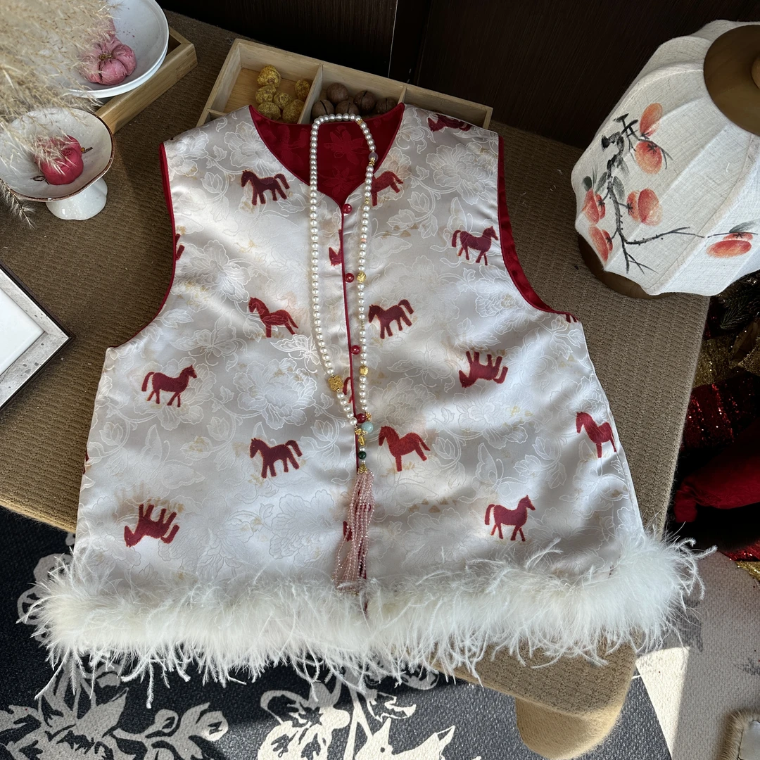 国风马甲女款外穿刺绣马夹时尚网红复古新中式女装提花