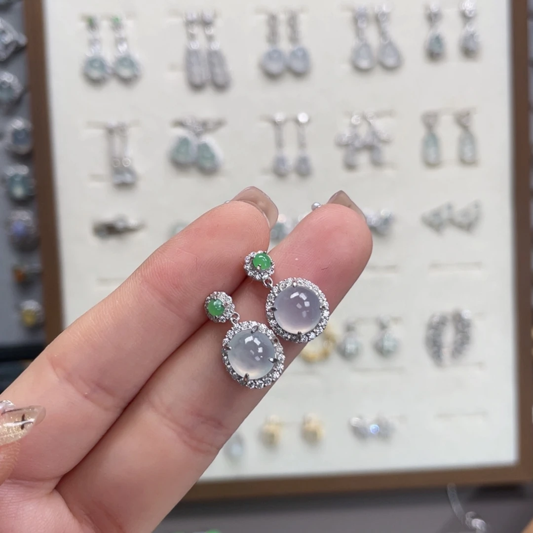 翡翠银S925镶嵌耳饰