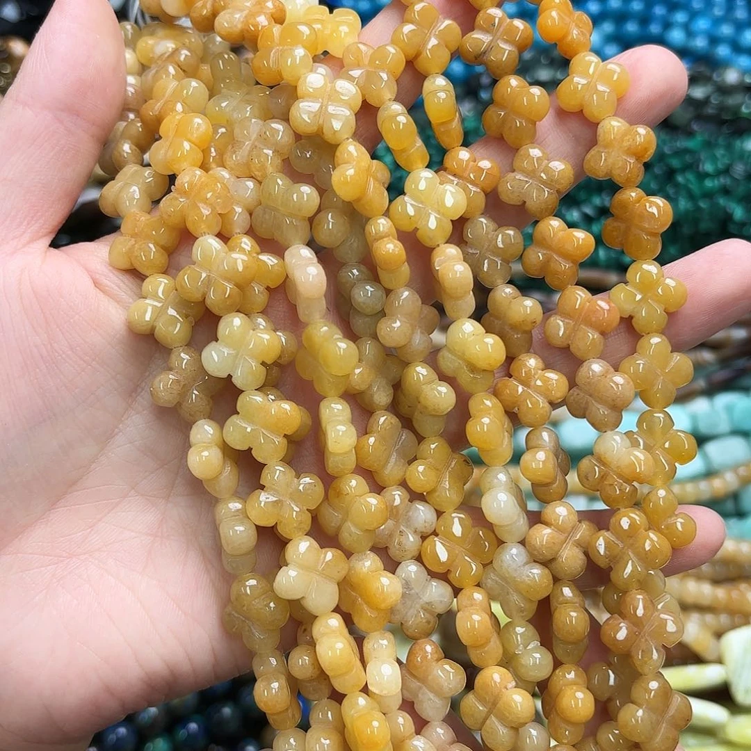 玛瑙/玉髓未镶嵌珠宝半成品卡14米黄玉四叶草短条