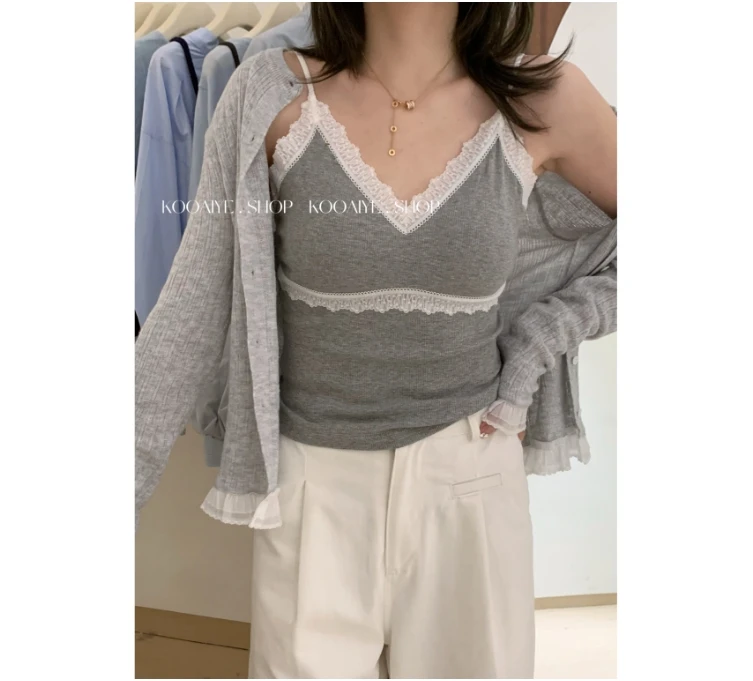 【纯欲美背】舒适通勤蕾丝边修身吊带背心