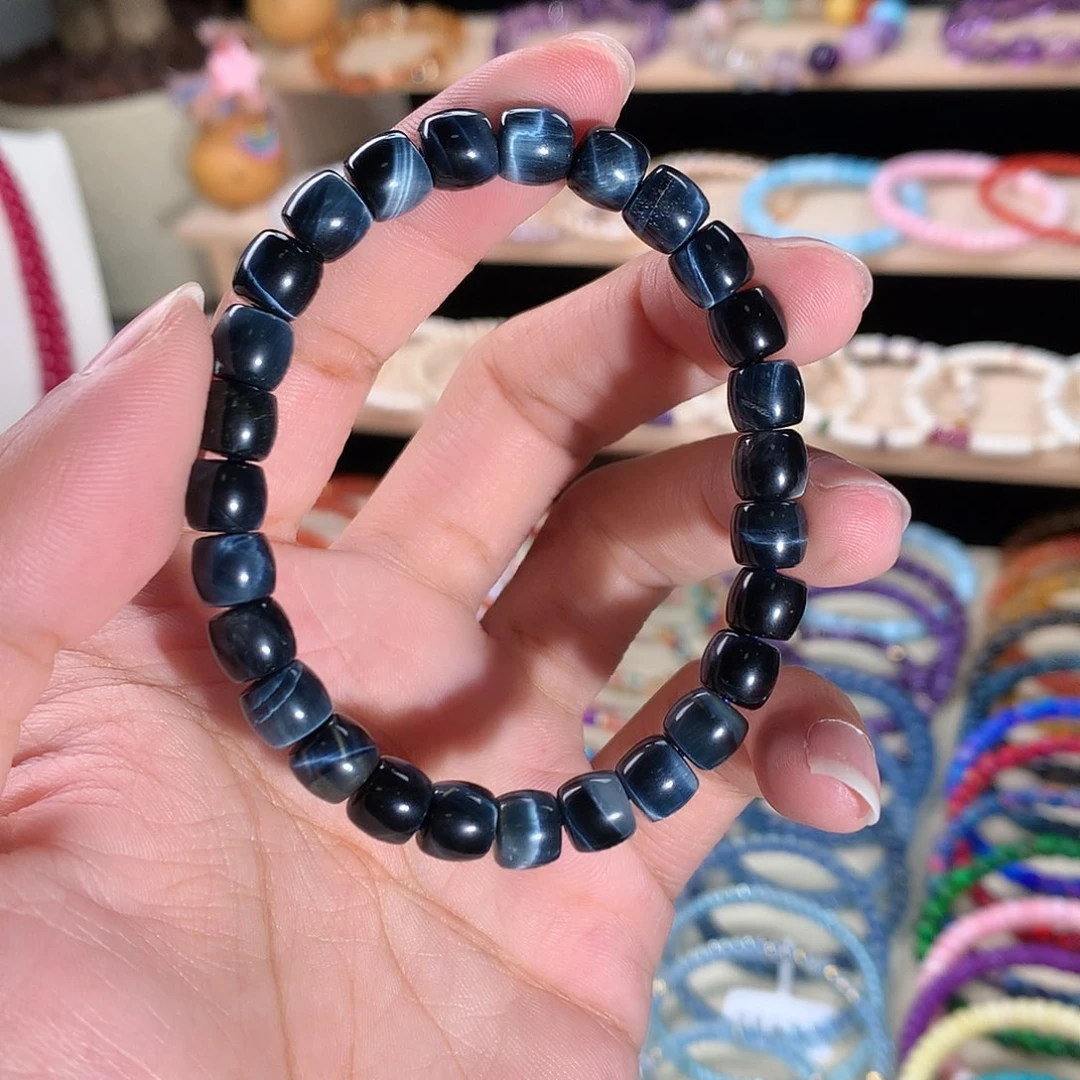 未镶嵌手串木变石（虎睛石）精工直切闪电蓝虎眼7.5mm