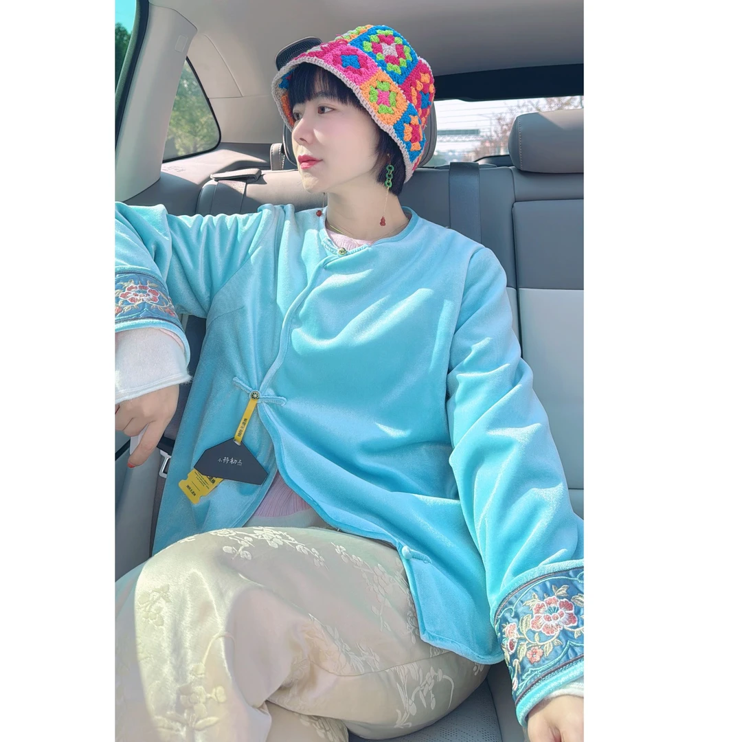 4012《松月》波浪领丝绒夹棉上衣