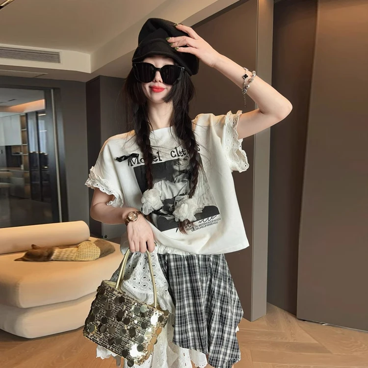 女童短袖夏季套装薄款2025新款洋气时髦中大童半身裙高级感两件套