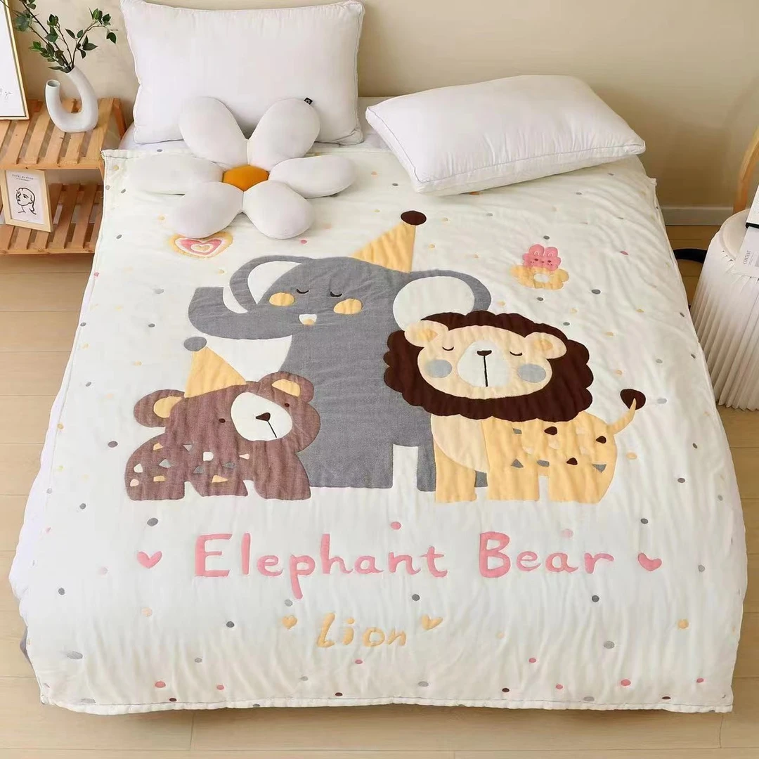 【动物派对】200*230cm 全棉纱布果冻泡芙被