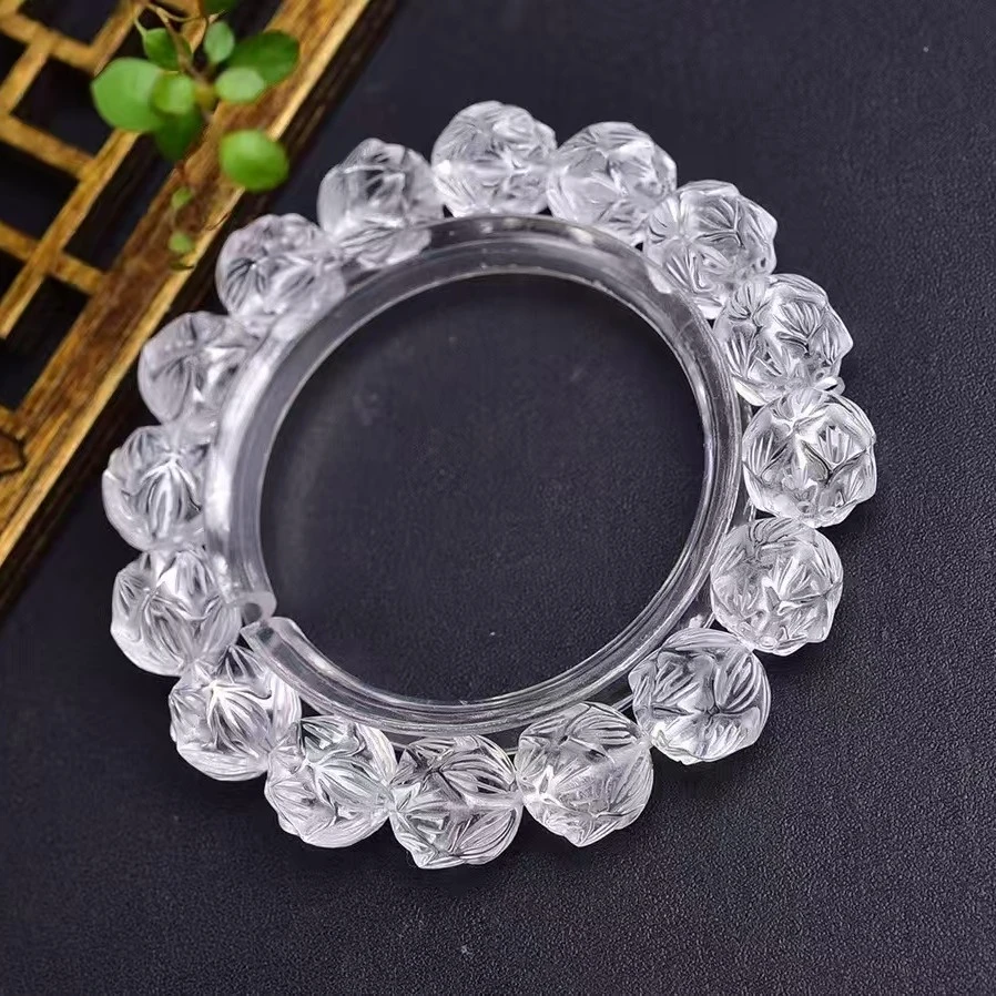 天然白水晶雕刻莲花手串手链时尚百搭静心饰品礼物个性小众中国风