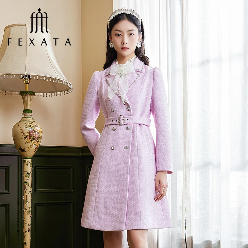 【周周专属】FEXATA斐格思中长款毛呢外套复古双排扣大衣1025