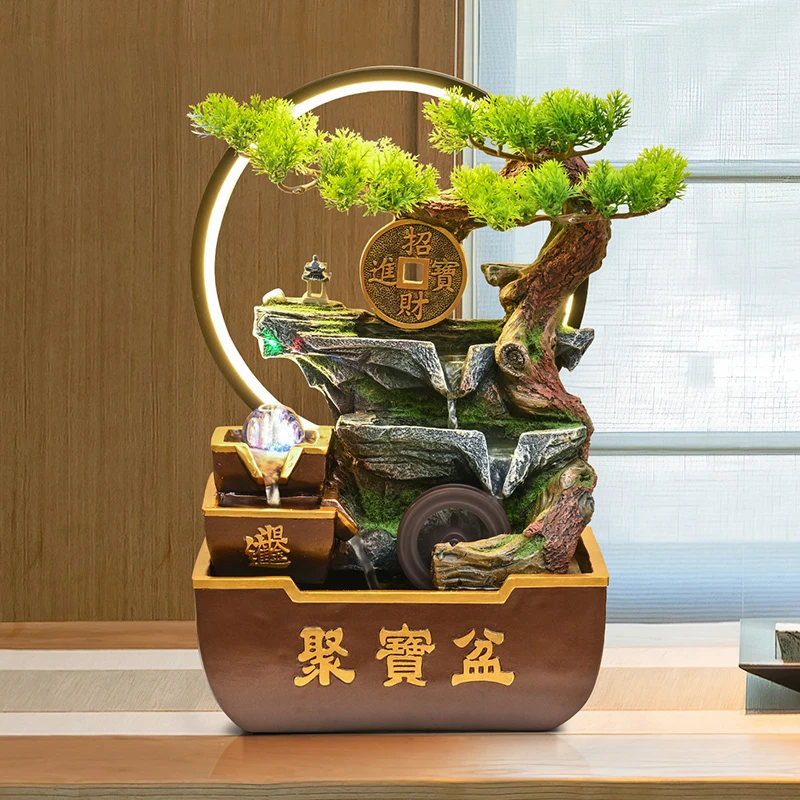 假山流水摆件循环水景办公室客厅玄关桌面摆件开业乔迁