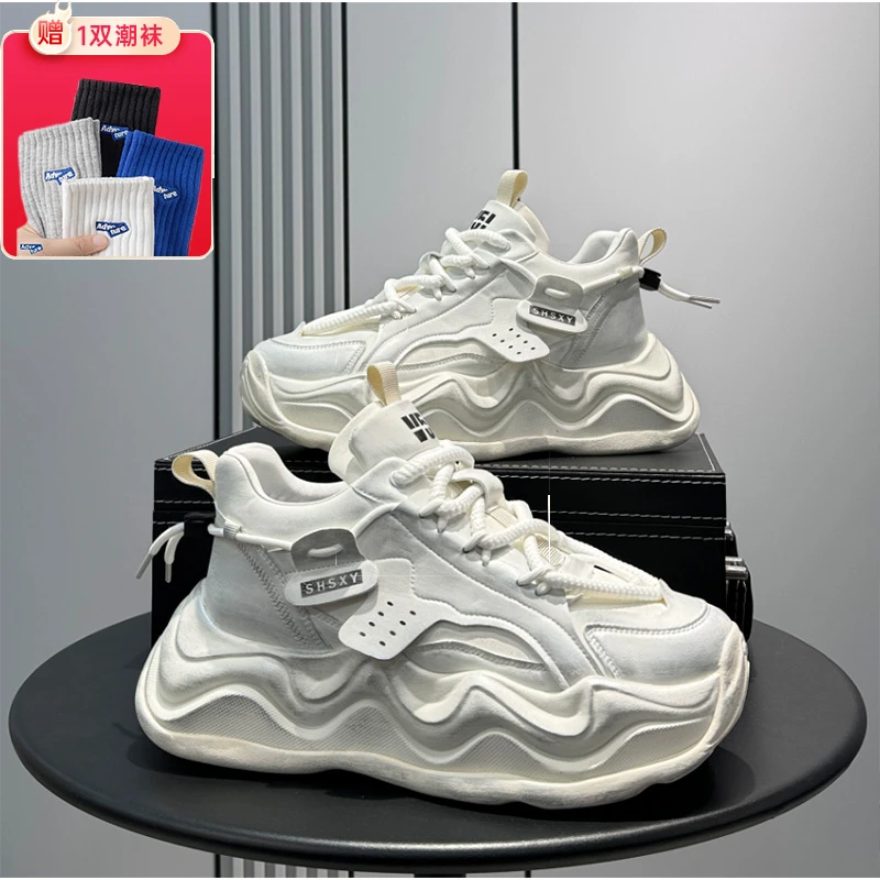 ASO白色老爹鞋男2025春夏款小众厚底内增高鞋男复古做旧休闲潮鞋