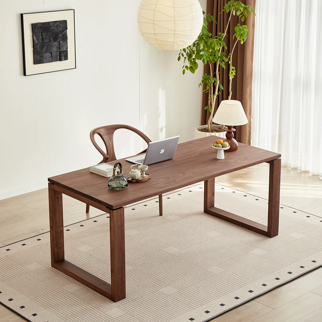 中意辰北美黑胡桃木客厅大板桌长方形书桌莫比恩家用餐桌一体桌