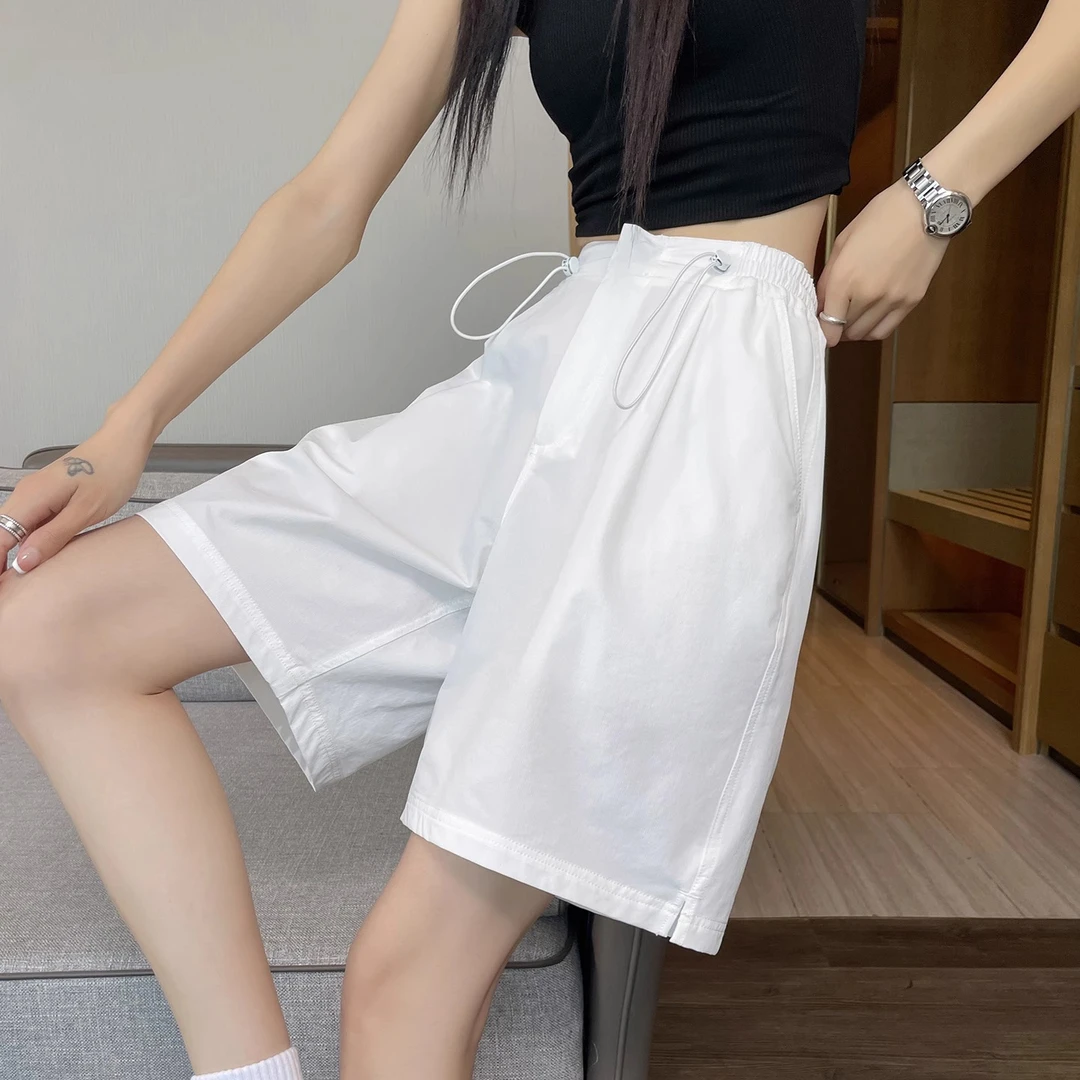 白色速干工装短裤女夏2025新款高腰显瘦a字阔腿冰丝运动五分中裤