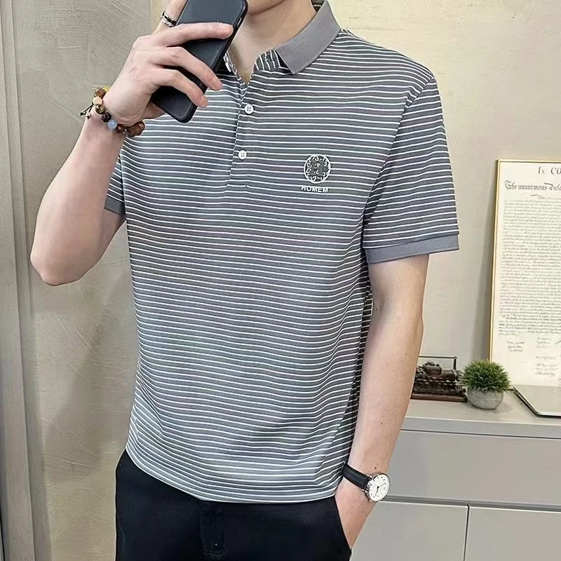 2025夏季新款男士时尚polo衫高级感韩版条纹百搭短袖翻领6556
