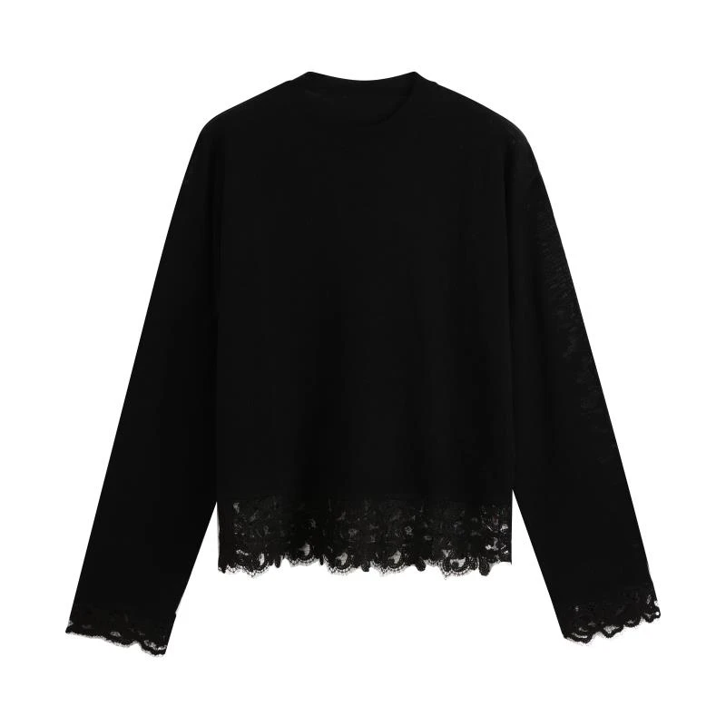 【开J】云朵糯感拼蕾丝花边针织衫5915