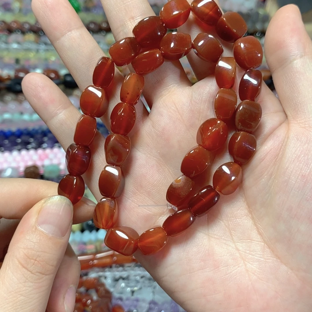 玛瑙/玉髓未镶嵌珠宝半成品红玛瑙扭珠一条卡8*12mm