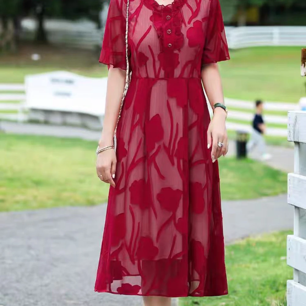 9796-夏季新款轻奢阔太太短袖收腰显瘦气质连衣裙（A仓直播间）