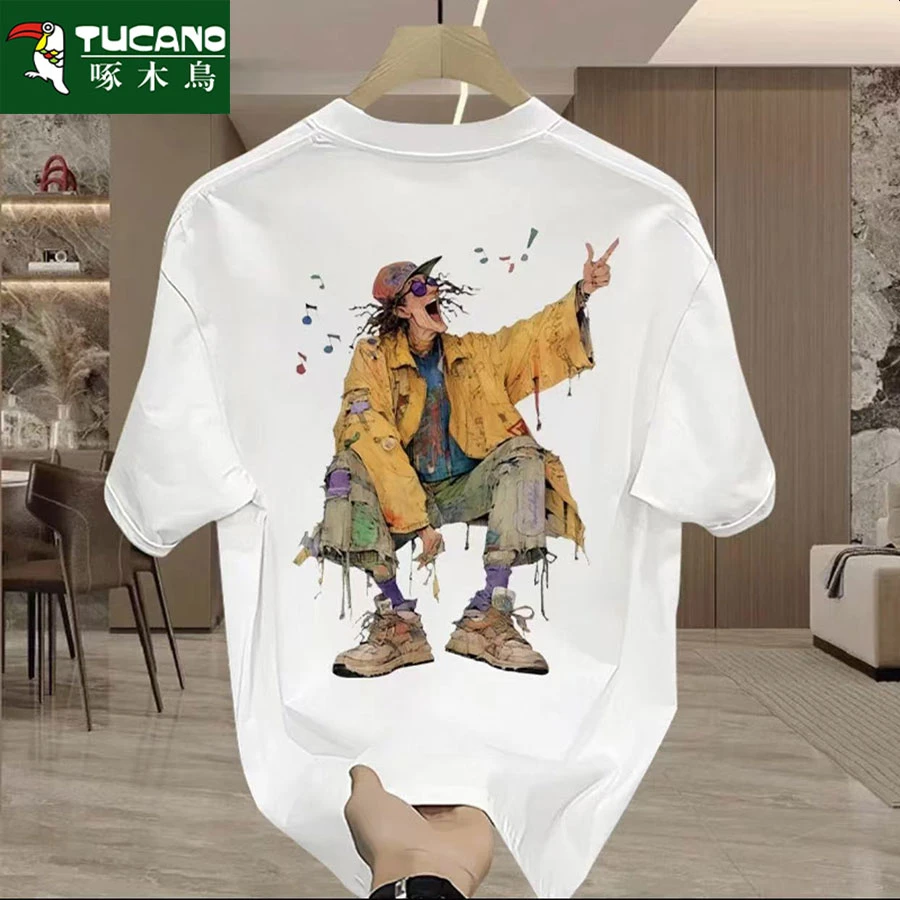 啄木鸟T恤纯棉夏季潮牌美式痞帅重磅青年百搭圆领ins宽松短袖爆款