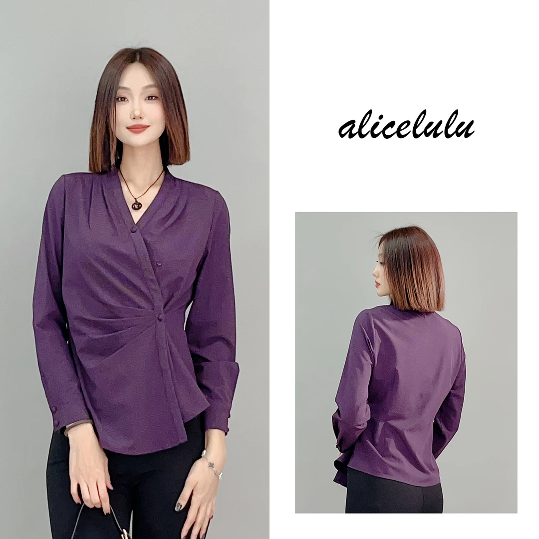 5 ALICE “魅惑紫”衬衫 别致设计 显瘦捏褶 S2141438E