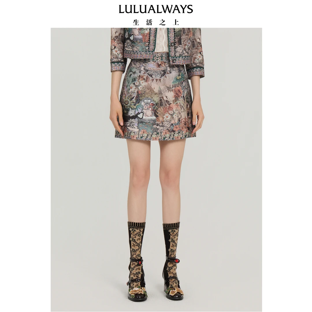 LULUALWAYS【商场同款】25秋季新款复古风奇幻艺术高腰提花半身裙