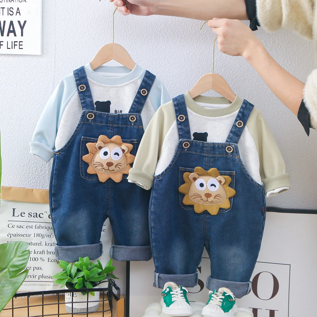 男童童装宝宝春装背带裤洋气套装2025新款牛仔两件套婴儿春秋衣服