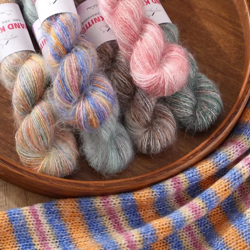 渐变段染马海毛手把线手工编织毛衣围巾披肩帽子