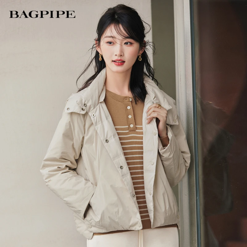 风笛2025冬季新款90白鹅绒外套女休闲百搭气质通勤短款轻薄羽绒服