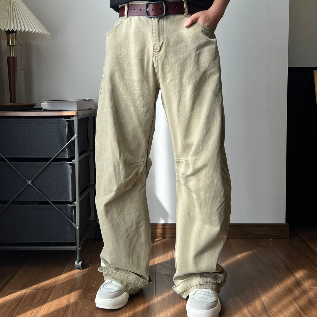 裤子男中性风四季可穿解构风微喇阔腿工装长裤