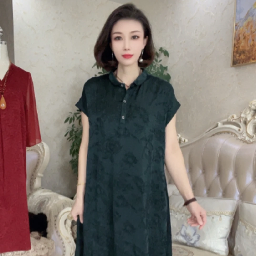 03短袖立体花长款连衣裙