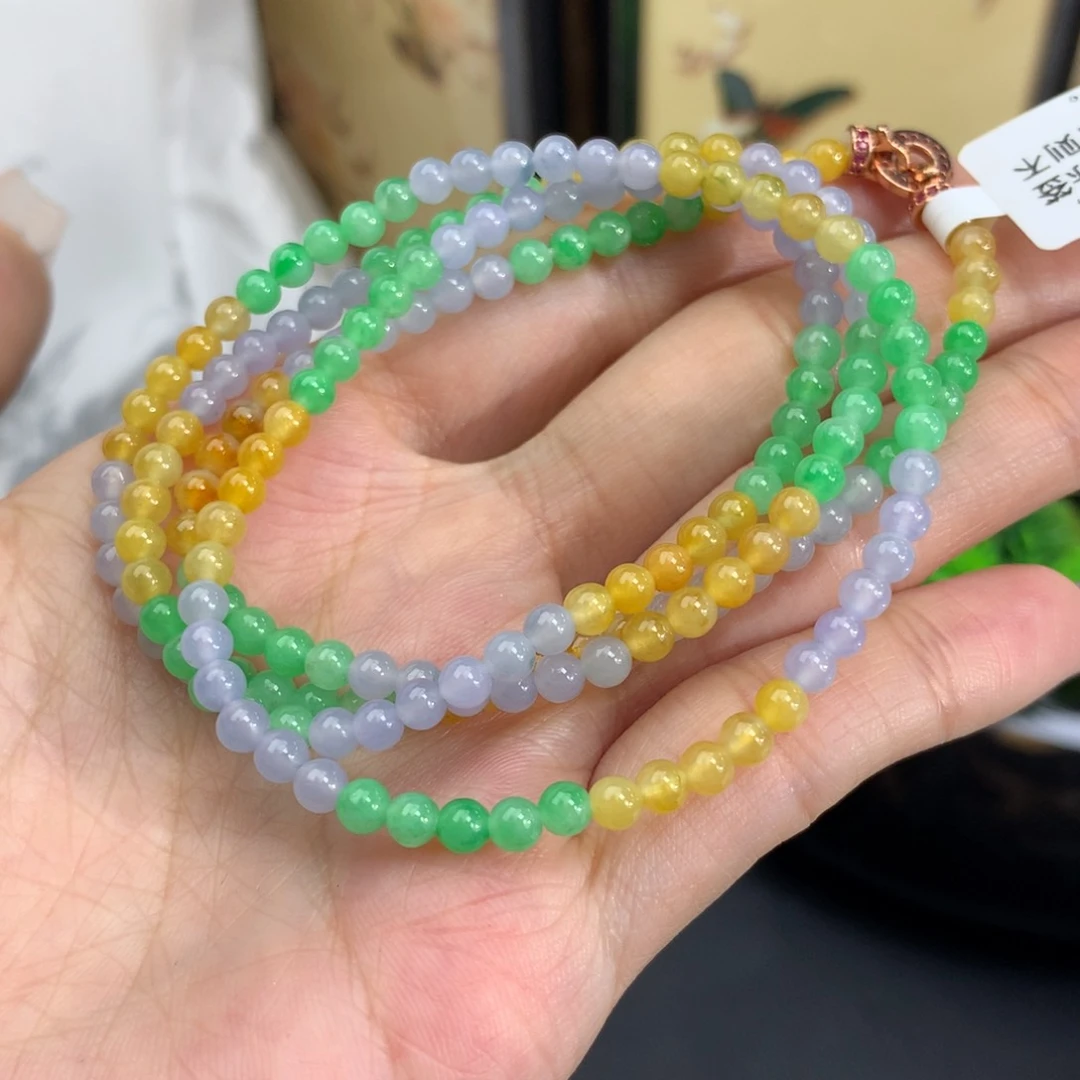 翡翠手链未镶嵌卡3.6冰胶三彩小米项链