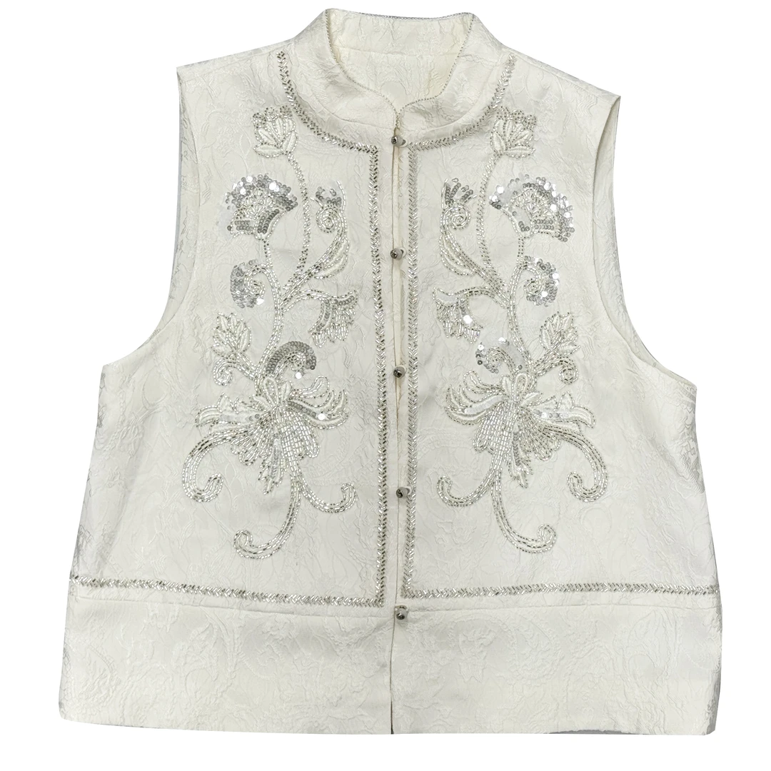 编码【A11】2025春季新中式气质重工钉珠盘扣刺绣马甲2583