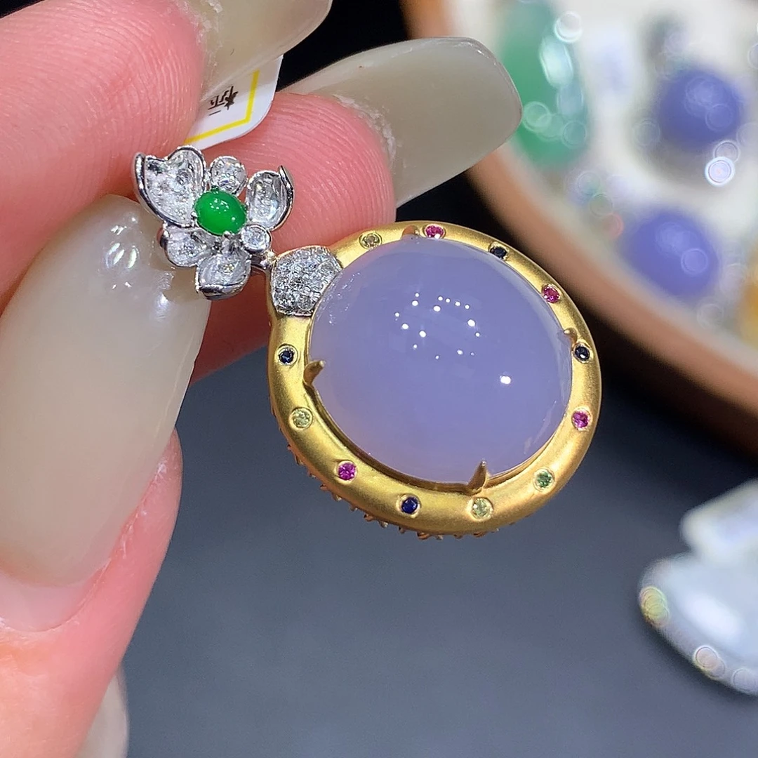 翡翠18K金镶嵌吊坠(不含链)