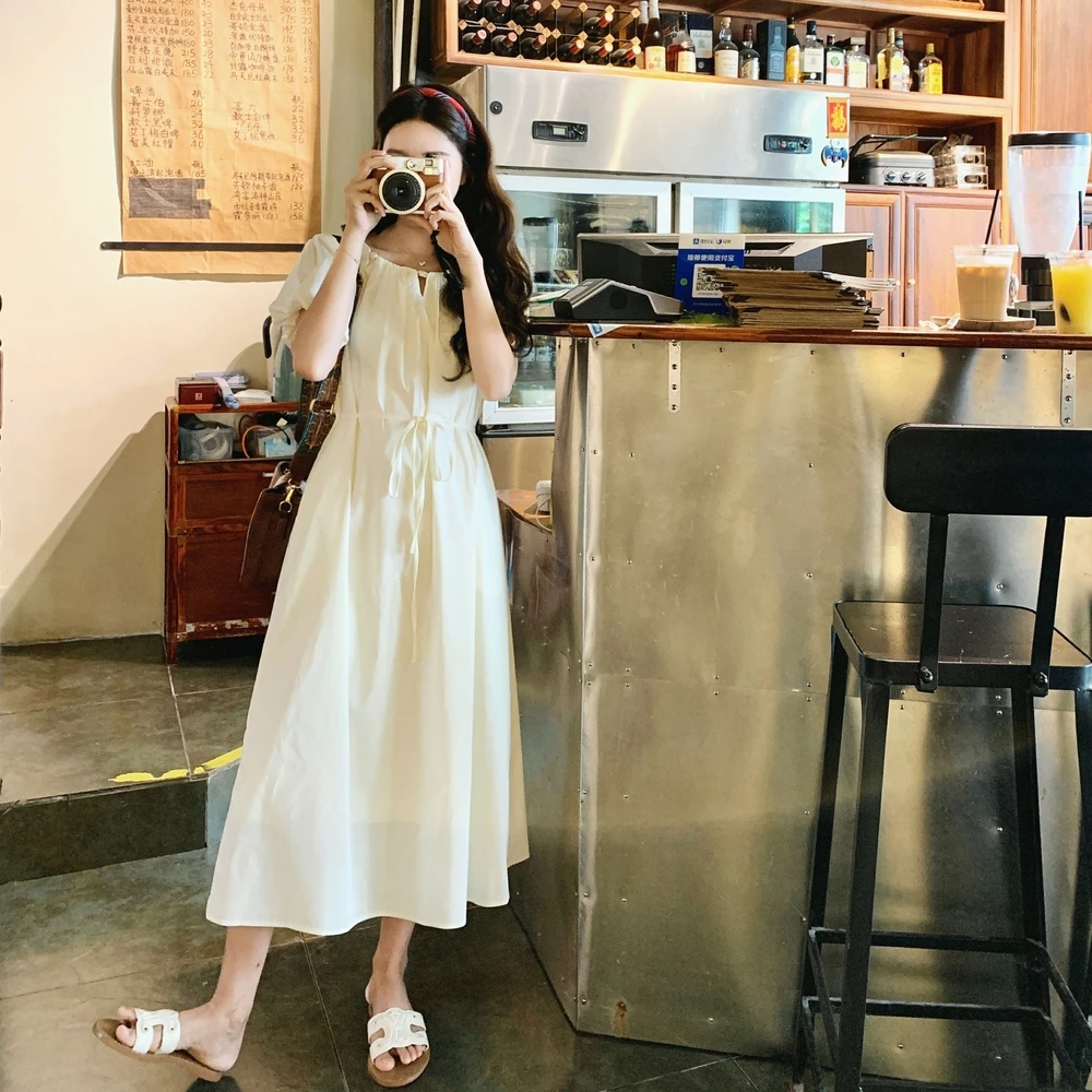 法式泡泡袖收腰连衣裙女2025夏季新款显瘦今年流行爆款气质长裙子