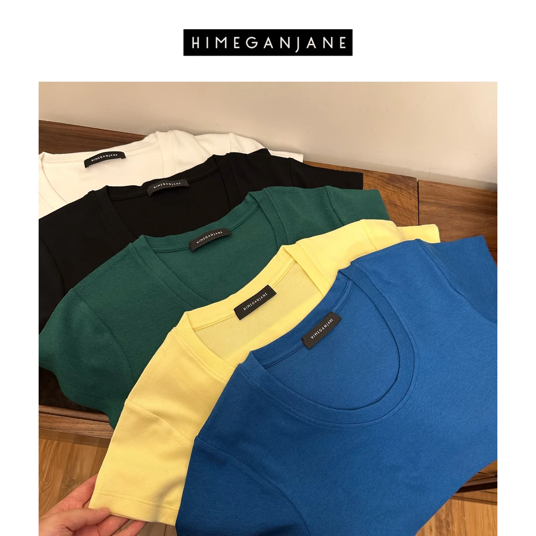 HIMEGANJANE 刚需U领T恤 Q弹透气修身弹力百搭T恤 82431