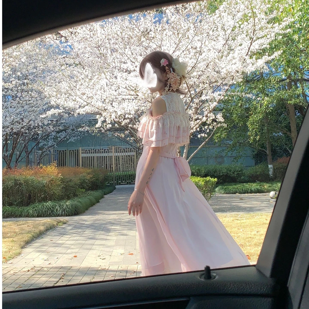 森女原创 绯樱漫舞 清楚系小众日系拼接礼服连衣裙夏季温柔