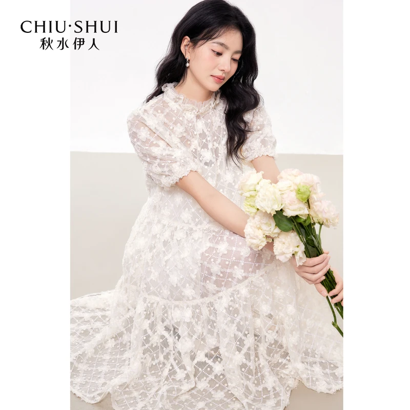 【艾美专属】秋水伊人裙子蕾丝绣花时尚简约连衣裙625203A020218