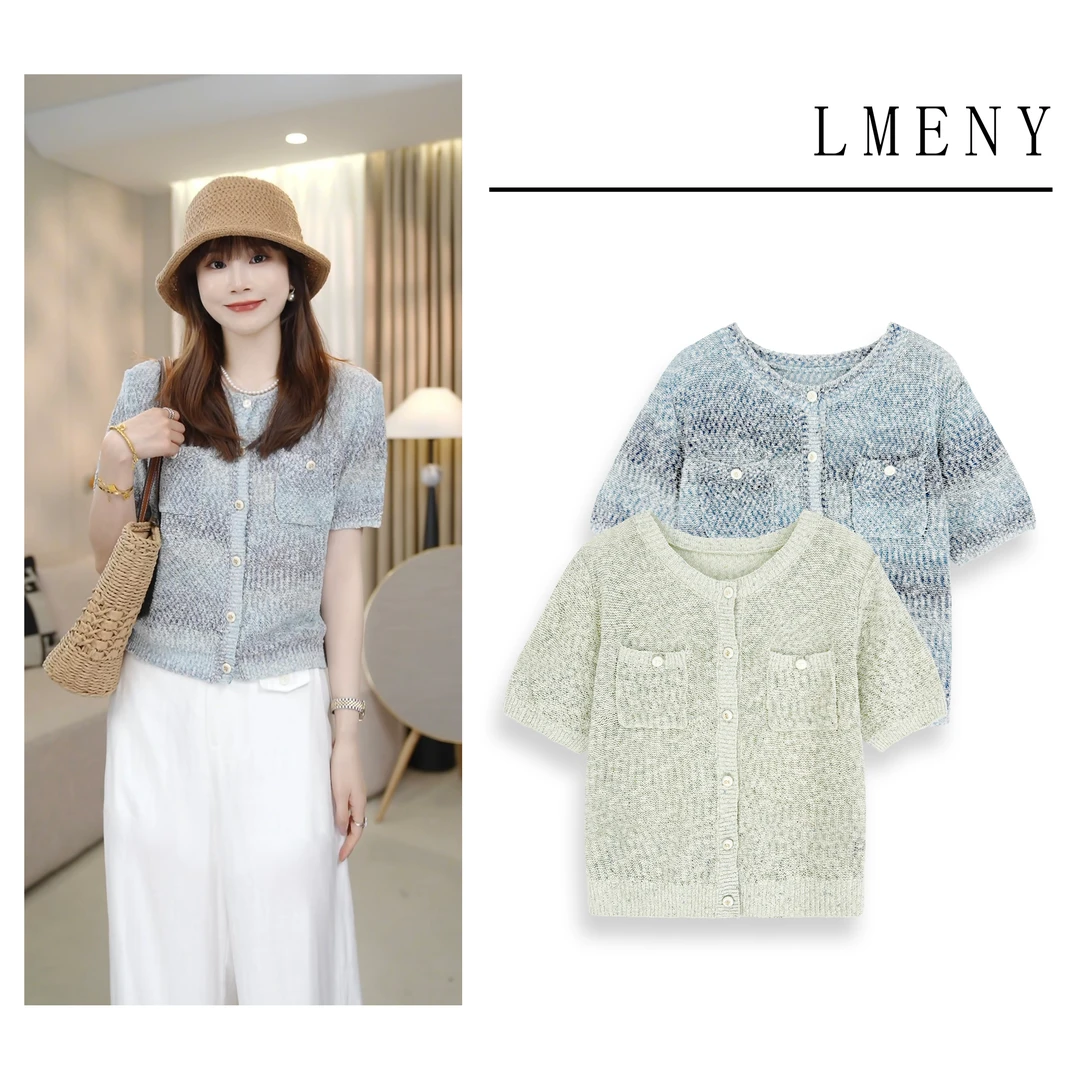 LMENY流彩织夏～渐变花纱小香风针织显瘦短袖25BM018