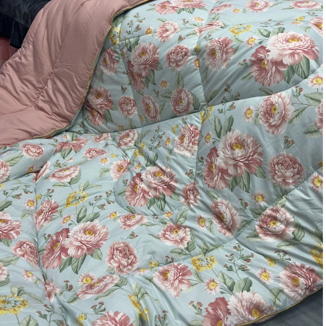 蓝色牡丹厚被子200*230cm冬被双人被芯