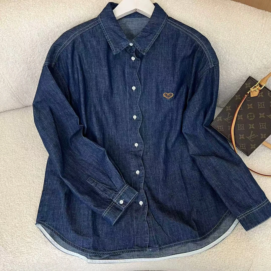 悠兰香~【蓝调】春季新款纯棉舒适百搭软牛仔衬衫女宽松叠穿衬衣