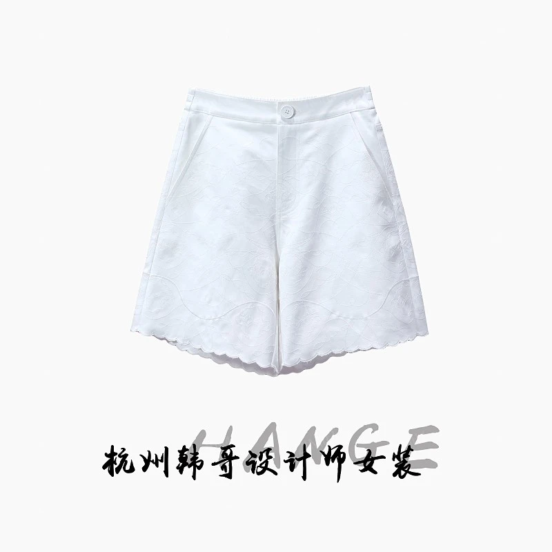【韩哥女装】2025欧版设计师款月光白刺绣高腰休闲重工短裤9678-H4