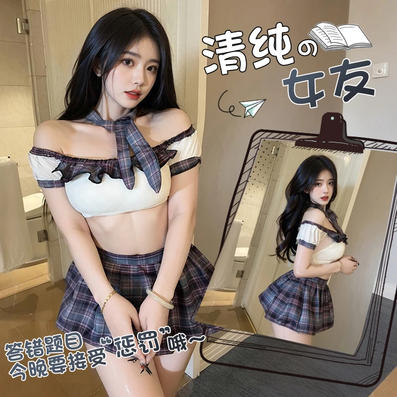 柠檬物语工厂直销8410低胸显瘦性感黑白性感纯欲风漏空睡裙修身in