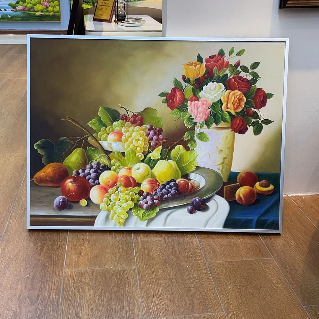 铝合金横款水果鲜花写实手绘油画60x80铝合金框