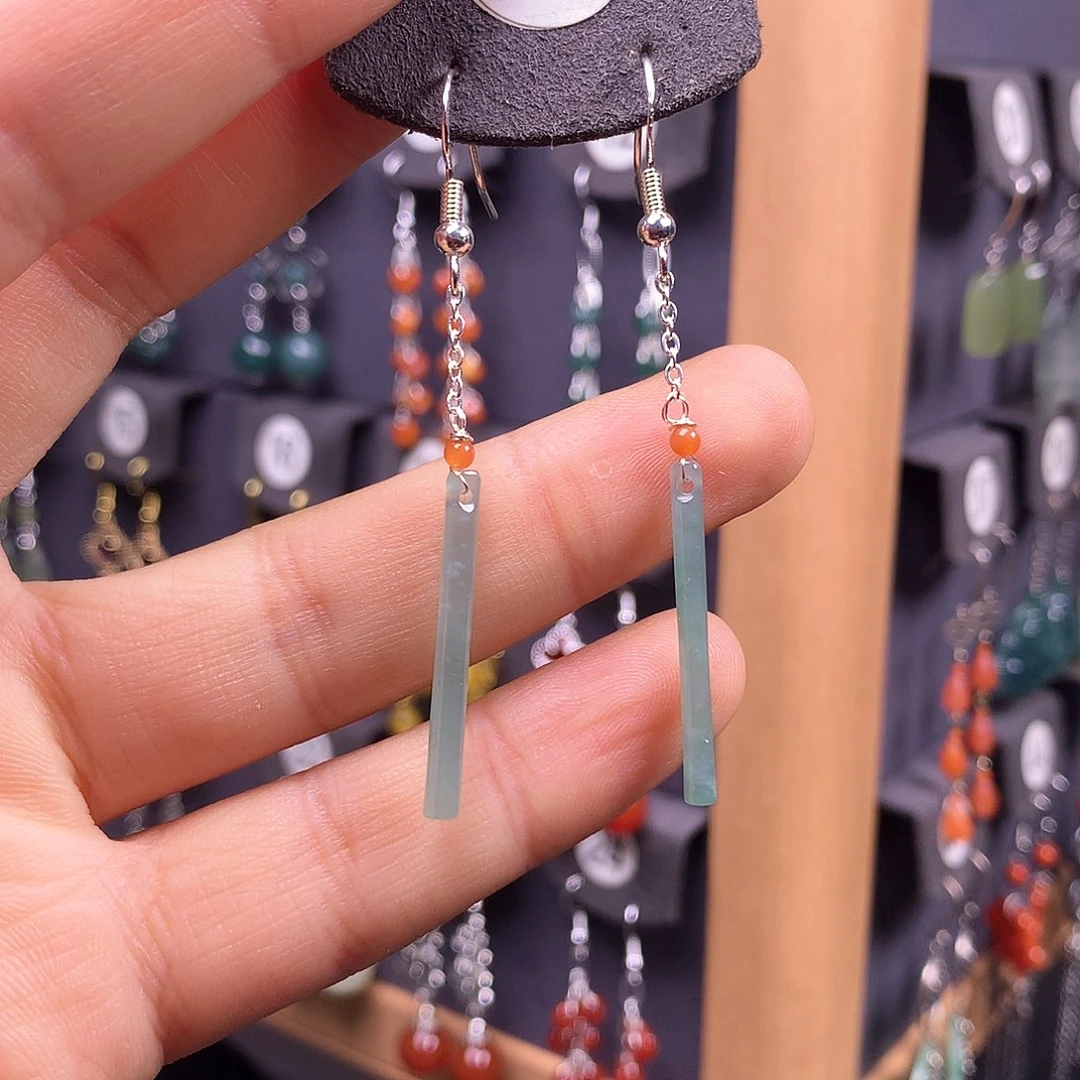 银S925镶嵌翡翠耳饰