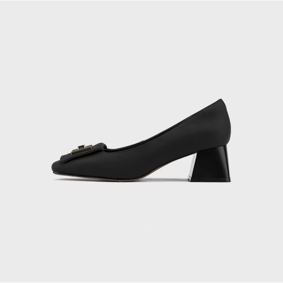 Chic Pa联名轻奢高定2024新款法式气质百搭H扣方头粗跟单鞋98816