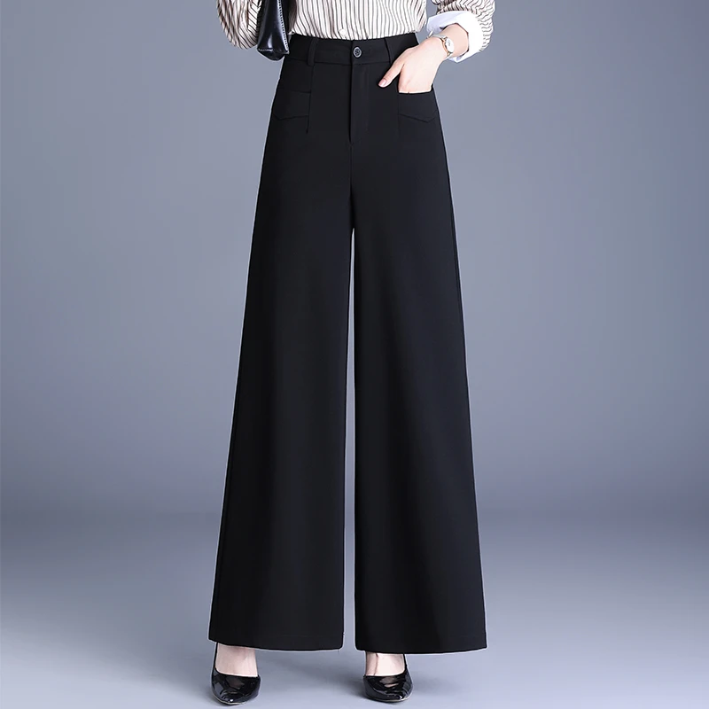拉夏贝尔黑色西装阔腿裤女2025春夏新款爆款垂感显瘦休闲直筒裤子