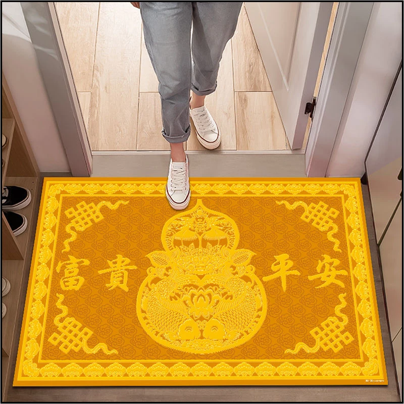 对门入户金边地垫硅藻泥防滑耐脏可裁剪定制金黄葫芦图