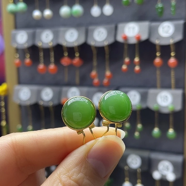 和田玉银S925镶嵌耳饰