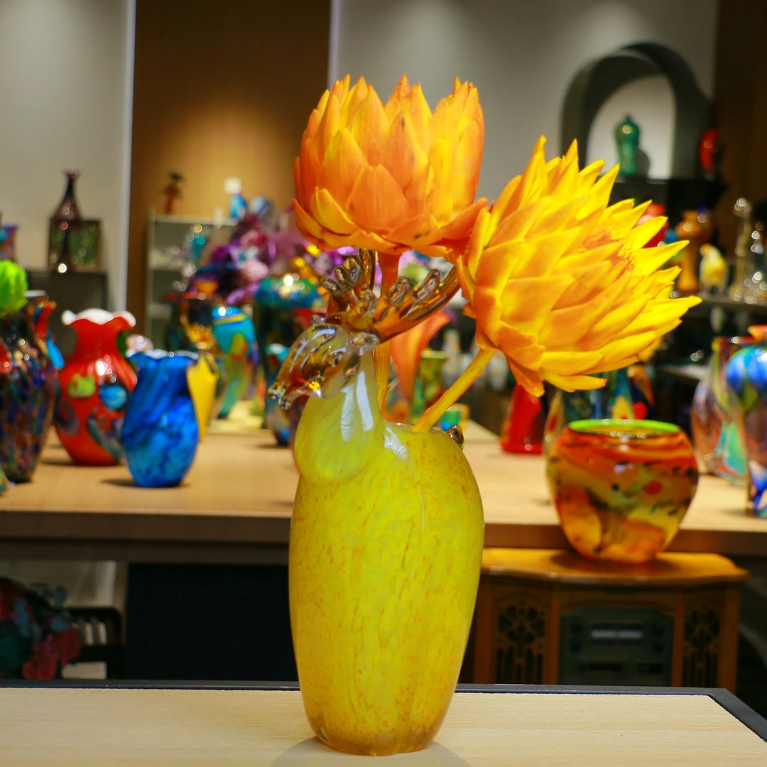 斯器【一鹿发财】原创纯手工水晶琉璃鲜花专用花瓶家居收藏艺术摆件