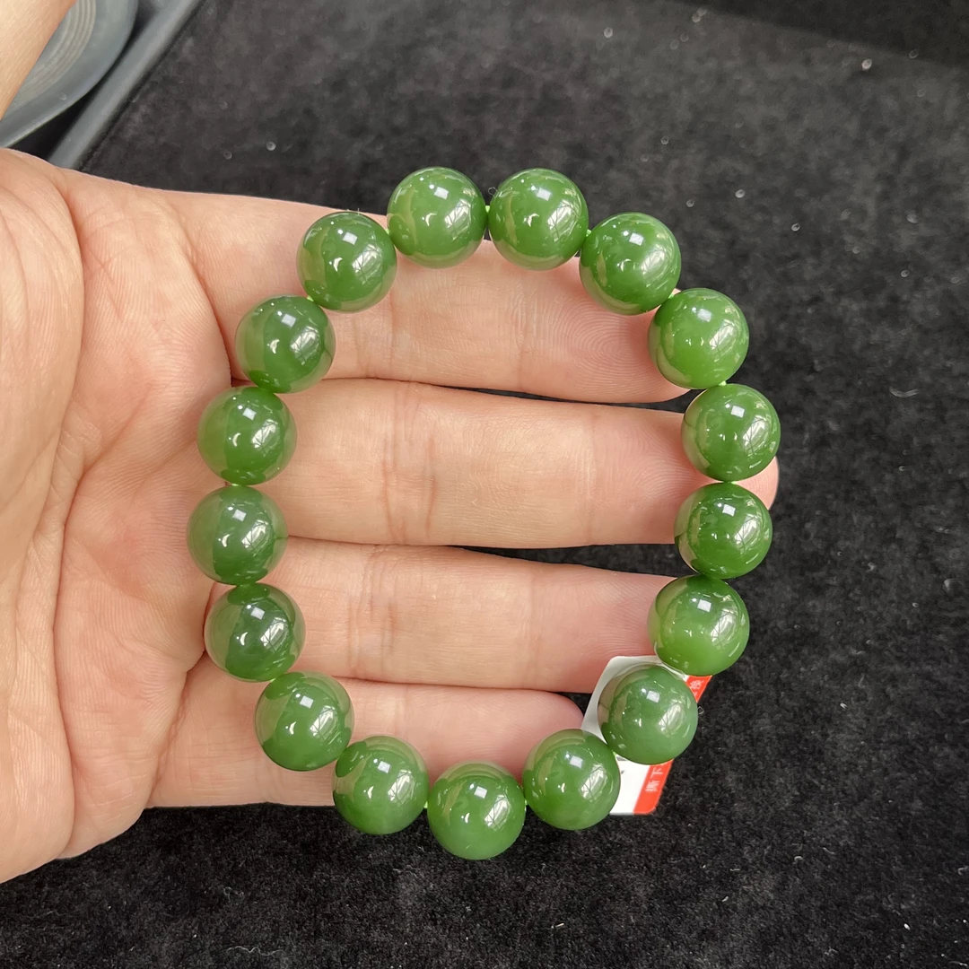 和田玉碧玉辣绿卡12左右手串