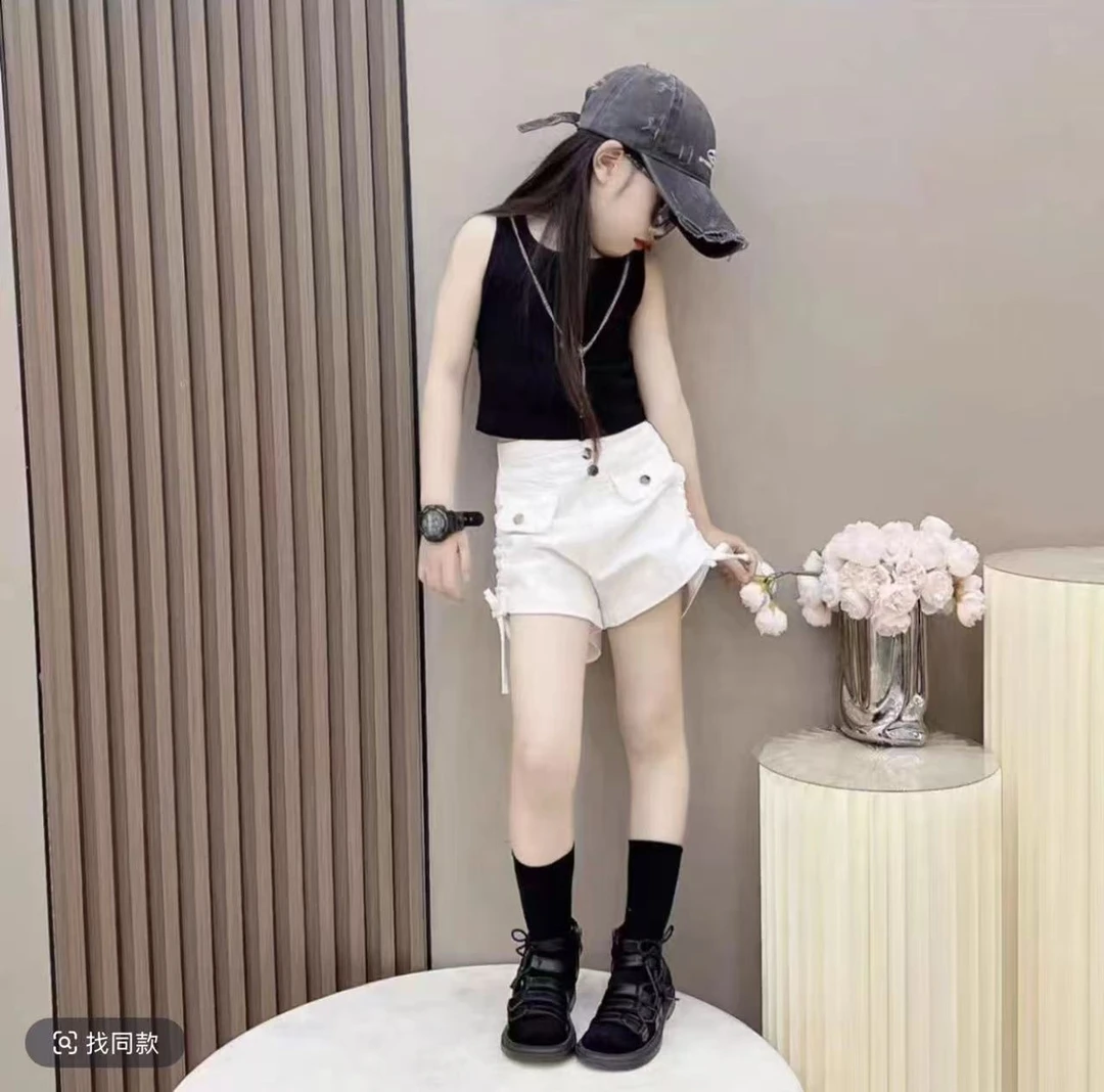 女童短裤套装2025夏装新款网红大儿童装女孩夏季无袖背心时髦洋气