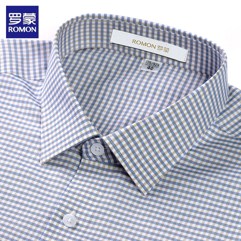 罗蒙高级感商务休闲衬衫外穿高档爸爸装长袖新款男士100%纯棉衬衣